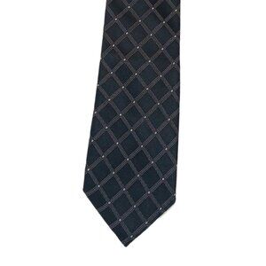 George Men’s Silk Tie Black Gray Geometric Long 62 inch Designer Tie New